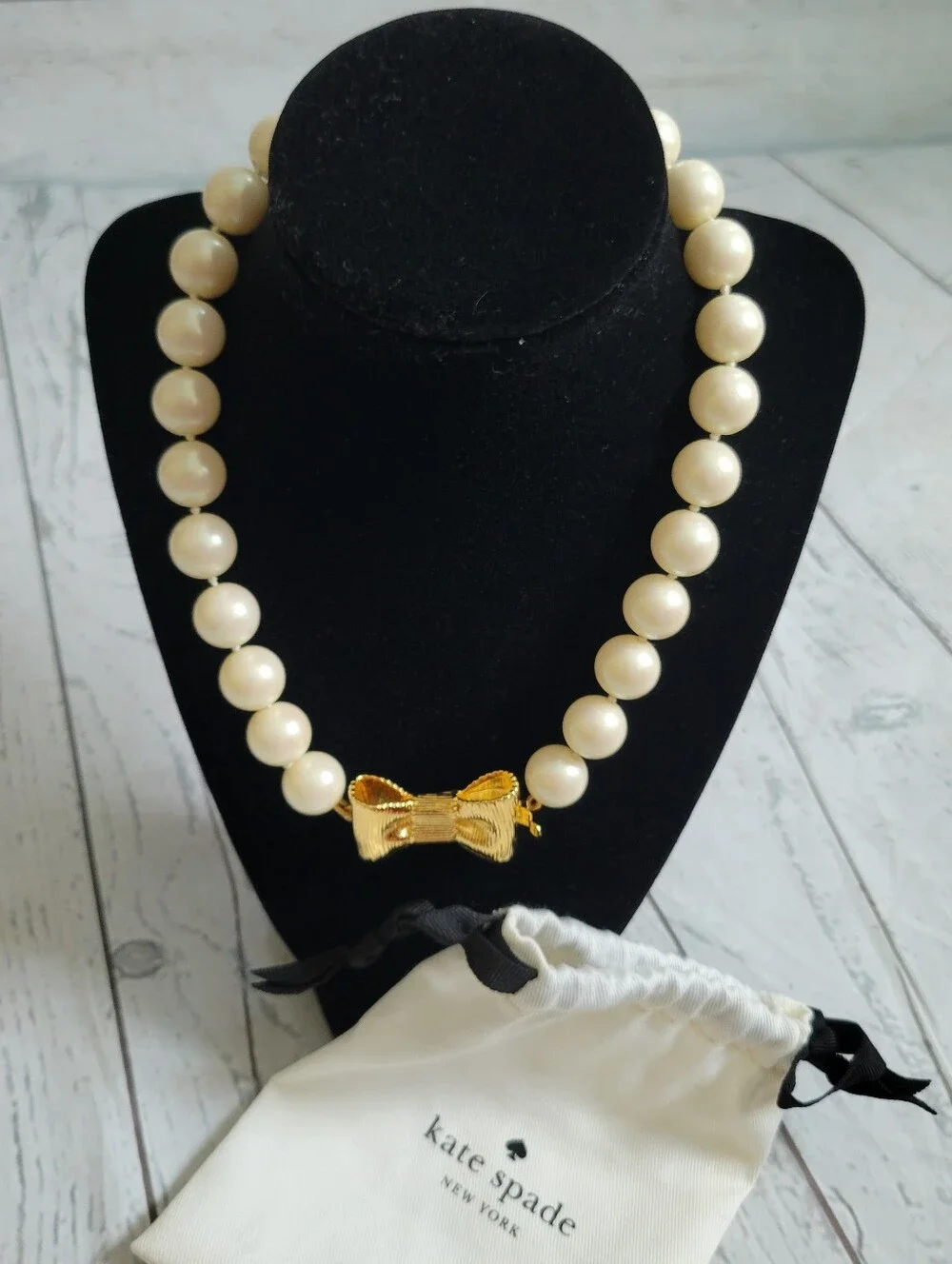 Kate Spade New York 'All Wrapped Up In Pearls' Gold Bow Pearl Necklace